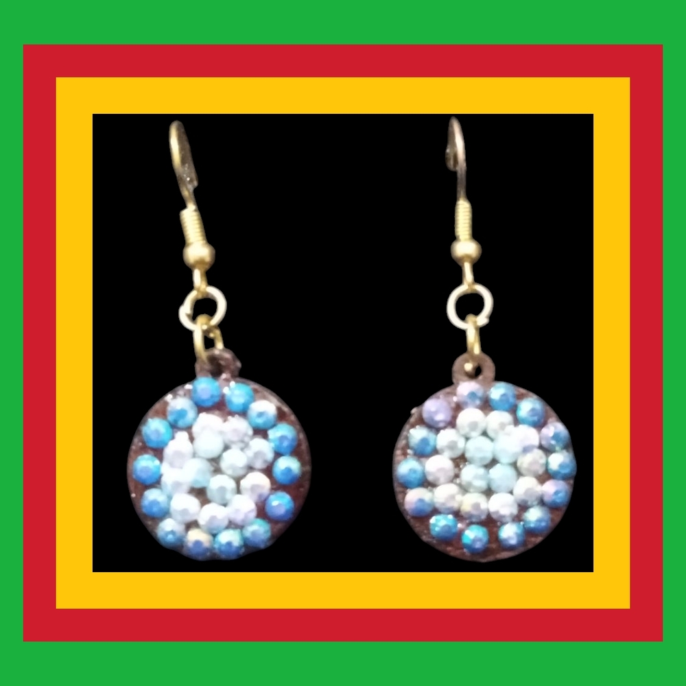 Blue and Brown Mosaic Earrings with Silver Hooks